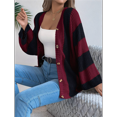 thumbnail image 4 of Suéter Tipo Cárdigan de Acampanada con Rayas Contrastantes para Mujer, Otoño e Invierno, Abrigo de Longitud Media. Vino Tinto S, 4 of 10