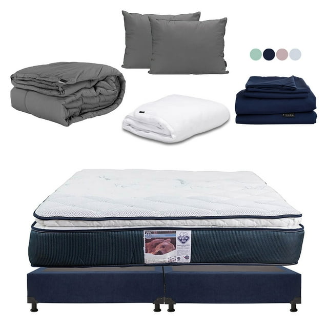 Colchón King Size Monaco + Box Base Cama + Almohada 2Pack + Protector Cloud + Sabanas Softy + Edredon Homy