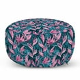 thumbnail image 1 of Exotic Pouf Cover with Zipper, Aloha Bird of Paradise Blooms Tropical Leaves Flourishing Jungle Graphic, Soft Decorative Fabric Unstuffed Case, 30" W X 17.3" L, Pink and Petrol Blue, by Ambesonne, 1 of 5