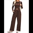 thumbnail image 1 of Conjunto de Chándal de 2 Piezas para Mujer, con Pantalones Acampanados de Yoga y Mangas Largas, Estilo Casual, A Juego. Color Café M, 1 of 9