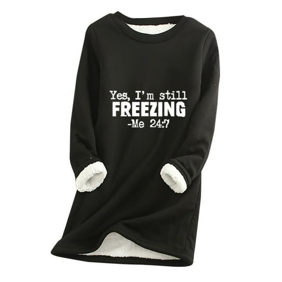 Womens Fleece Pullover Sweatshirt No Hood Shirts Sweater Sherpa Lined Tunic Sweatshirts Warm Winter Loungewear