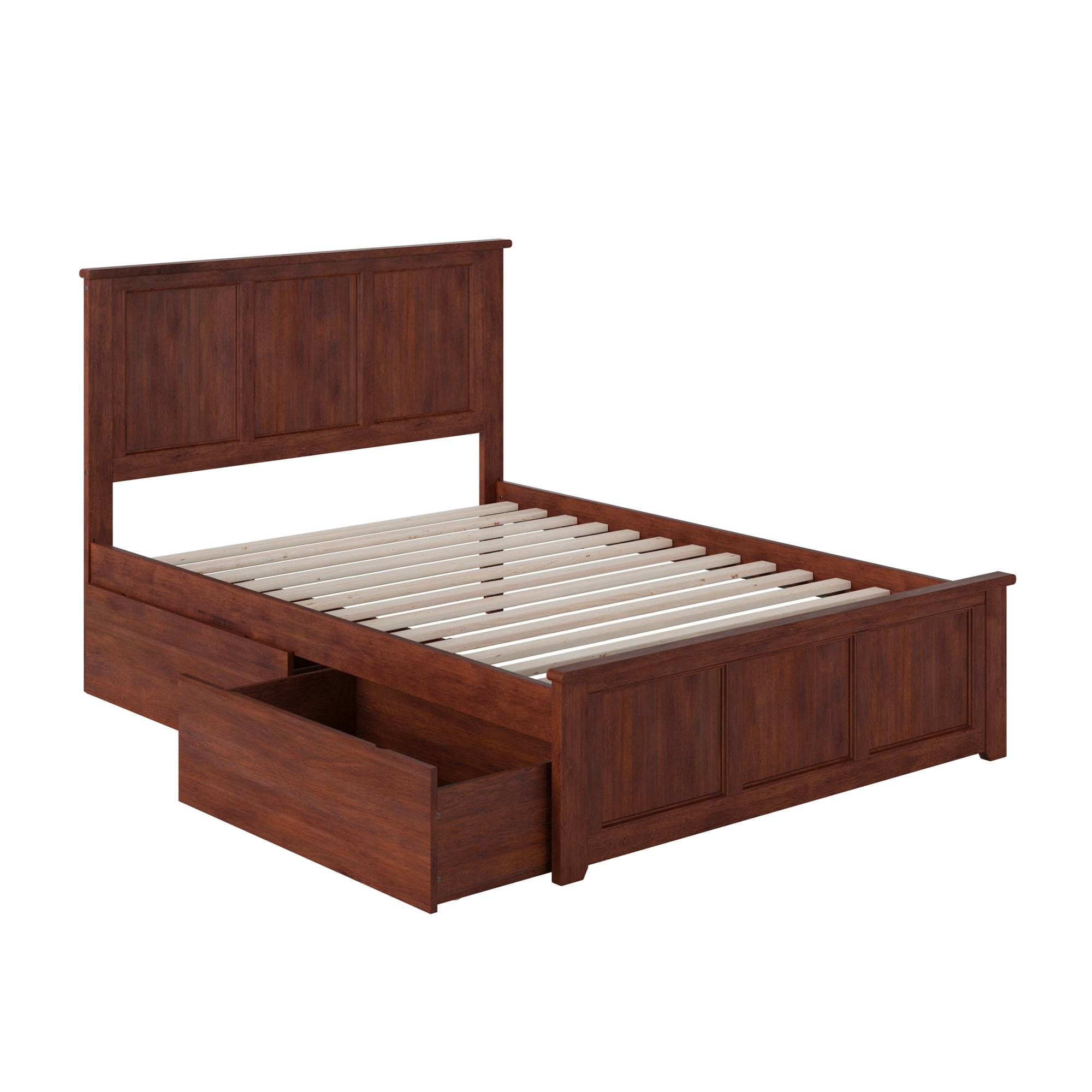 AFI Madison Full Wood Platform Bed with Matching Footboard & Storage Drawers, Walnut