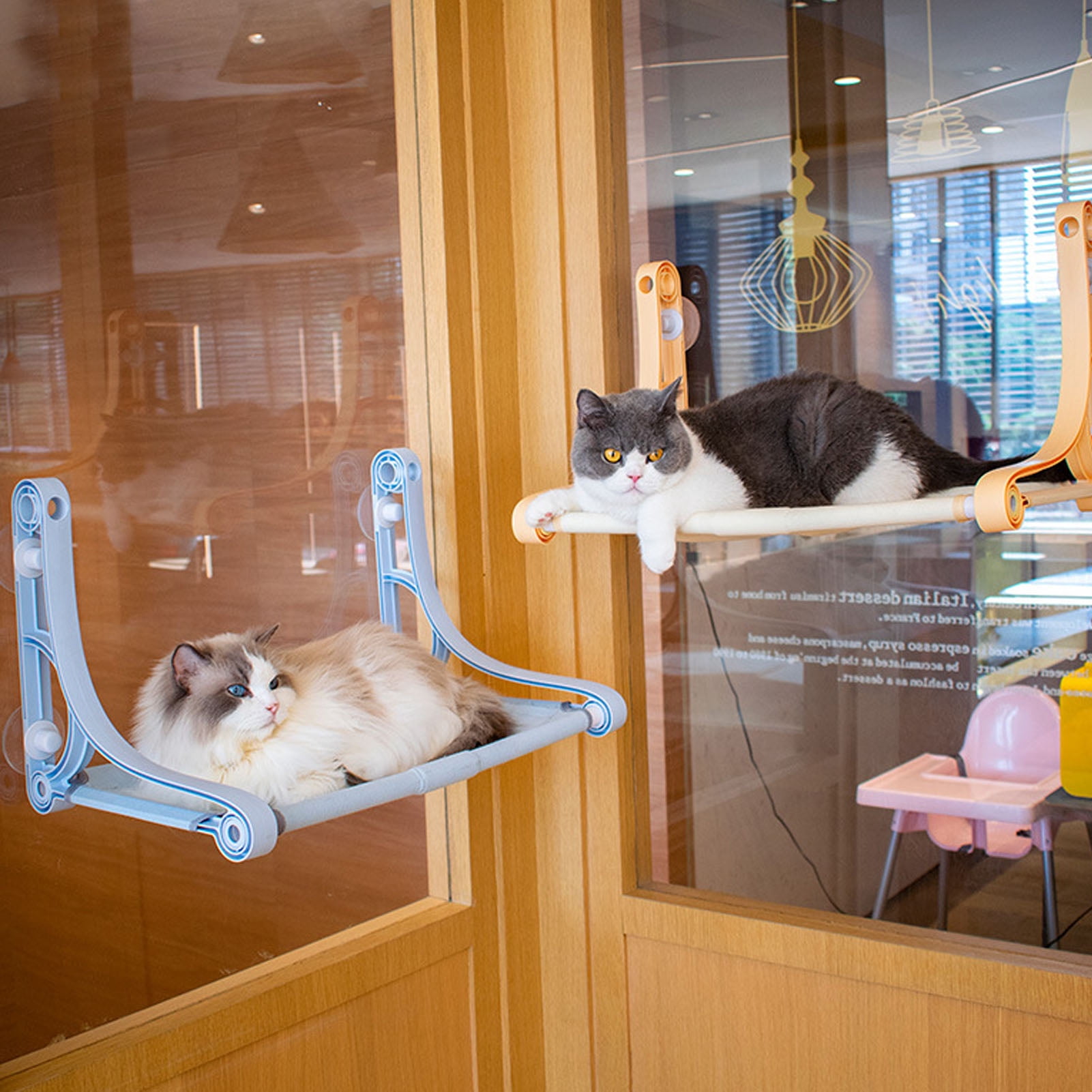 M Buder Cordless Cat Window Perch Cat Hammock with 4 Suction Cups Strong Load Bearing Sturdy Frame Cat Window Seat Blue (15.35 inches / 39 cm)