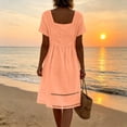 thumbnail image 6 of Josdec Women's Square Neck Short Sleeve Babydoll Midi Dresses Eyelet Hollow Hem Solid Color 100% Cotton Casual Dress for Daily Wear in Spring Summer S-3XL, 6 of 7