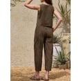 thumbnail image 3 of DARING DIVA Women's Gingham Pants Set 2 Piece Outfits Sleeveless Crop Top 2XL Dark Khaki, 3 of 6