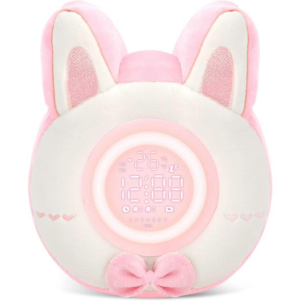 Bunny Plush Alarm Clock Night Light, Cute Stuffed Animals with LED Display Clock Adjustable Light, Toys for 5-12 Year Old Girls, Kawaii Birthday Gifts