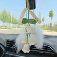 thumbnail image 5 of 2Pcs Crochet Lily of The Valley Polyester Car Hanging Pendant for Auto Rear View Mirror and Car Interior Hanging Accessories Light Goldenrod Yellow 188mm, 5 of 5