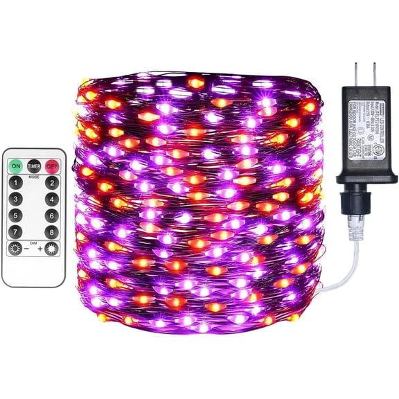 RESNICE Halloween Fairy Lights, 66Ft 200 LED Plug in Purple Orange String Lights with Remote, 8 Modes Waterproof for Indoor Outdoor Garden Decor