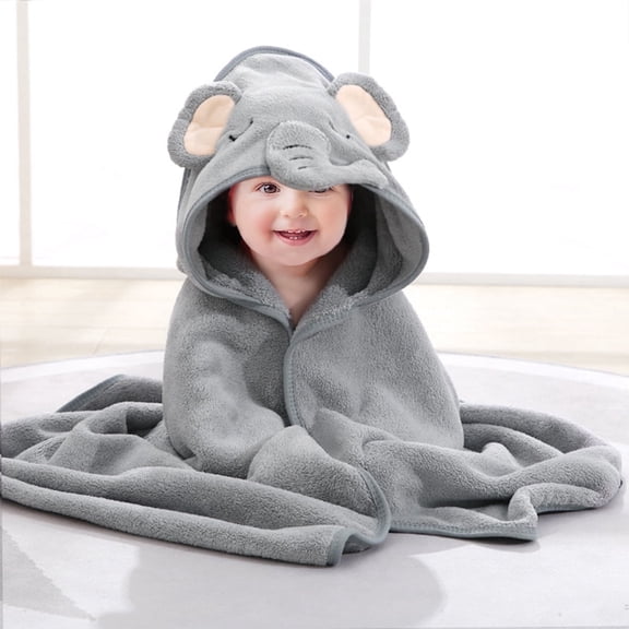 Liyufly Baby Bath Towel, Absorbent Large Hooded Towel for Kids, Newborn, Babie, Toddler, Infant, Elephant, 31.5 x 31.5 inch
