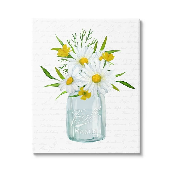 Stupell Industries Summer Daisies Arrangement Country Bouquet Vintage Script Graphic Art Gallery Wrapped Canvas Print Wall Art, Design by Lettered and Lined