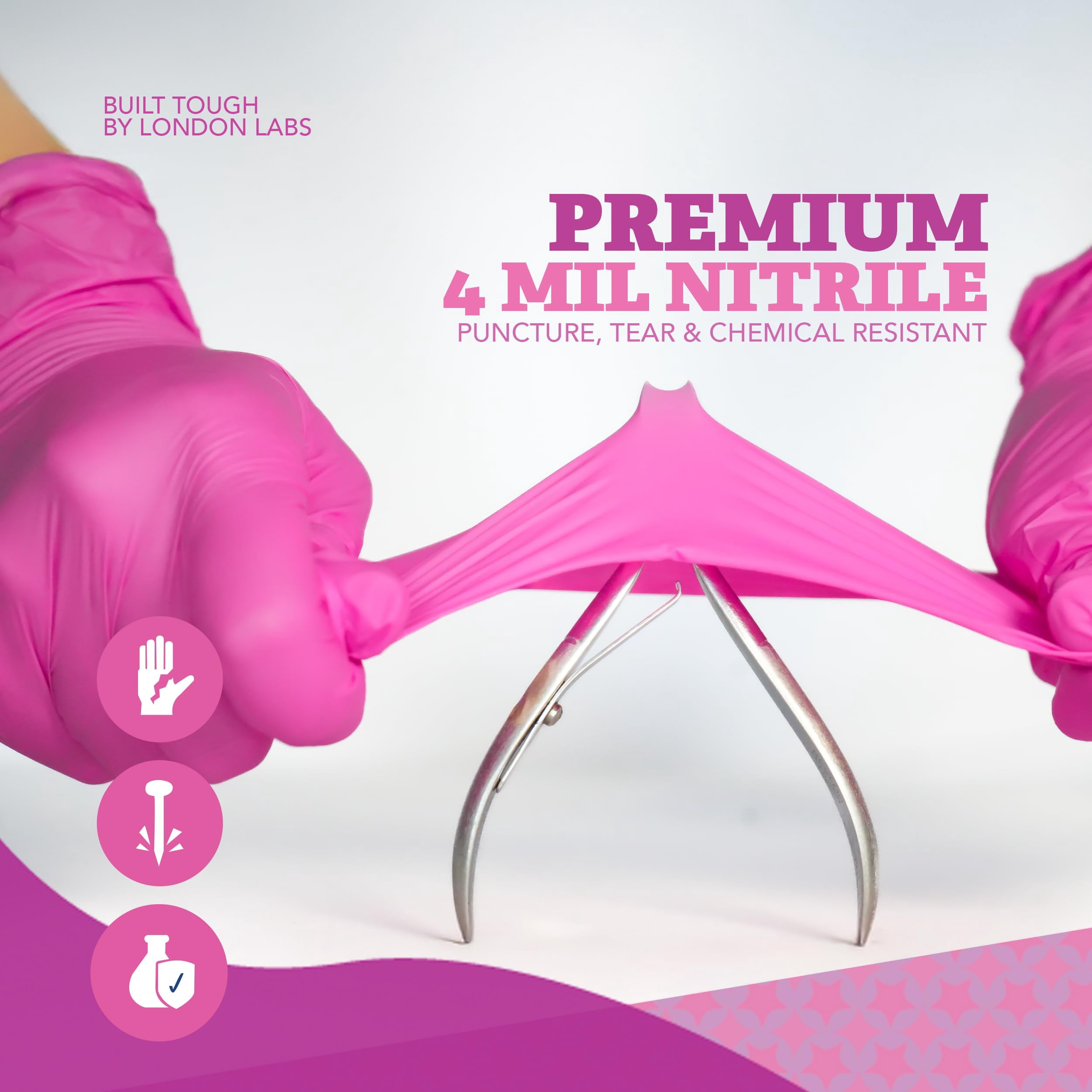 London Labs 4 Mil Disposable Nitrile Gloves, Latex Free & Powder Free Gloves for Esthetician, Nail tech, Cleaning, Cooking & Tattoo - 1000ct medium pink gloves