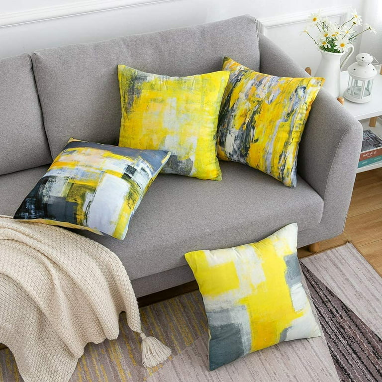 CARRIE HOME Mustard Yellow Velvet Throw Pillow Covers 18 x 18 Yellow Couch  Throw Pillows 18x18 Set of 2 Super Soft Yellow Accent Decorative Pillows