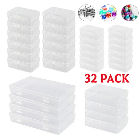 32 Pieces Mixed Sizes Rectangle Empty Mini Organizer Plastic Storage Box Containers with Hinged Lid for Jewellery, Beads and Small Items