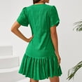 thumbnail image 6 of fheaev Summer Dresses For Women 2024 Ruffle Hem Short Sleeve V-Neck Casual Smock Green Mini Dresses, 6 of 7
