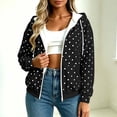 thumbnail image 3 of Women's Polka Dot Zip Up Hoodie with Drawstring Hood and Pockets, Travel Casual Long Sleeve Fleece Sweatshirt Jacket, S, 3 of 9