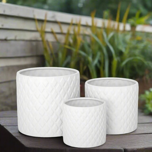 Kavelle Diamond Pattern Ceramic Pot (Set of 3)