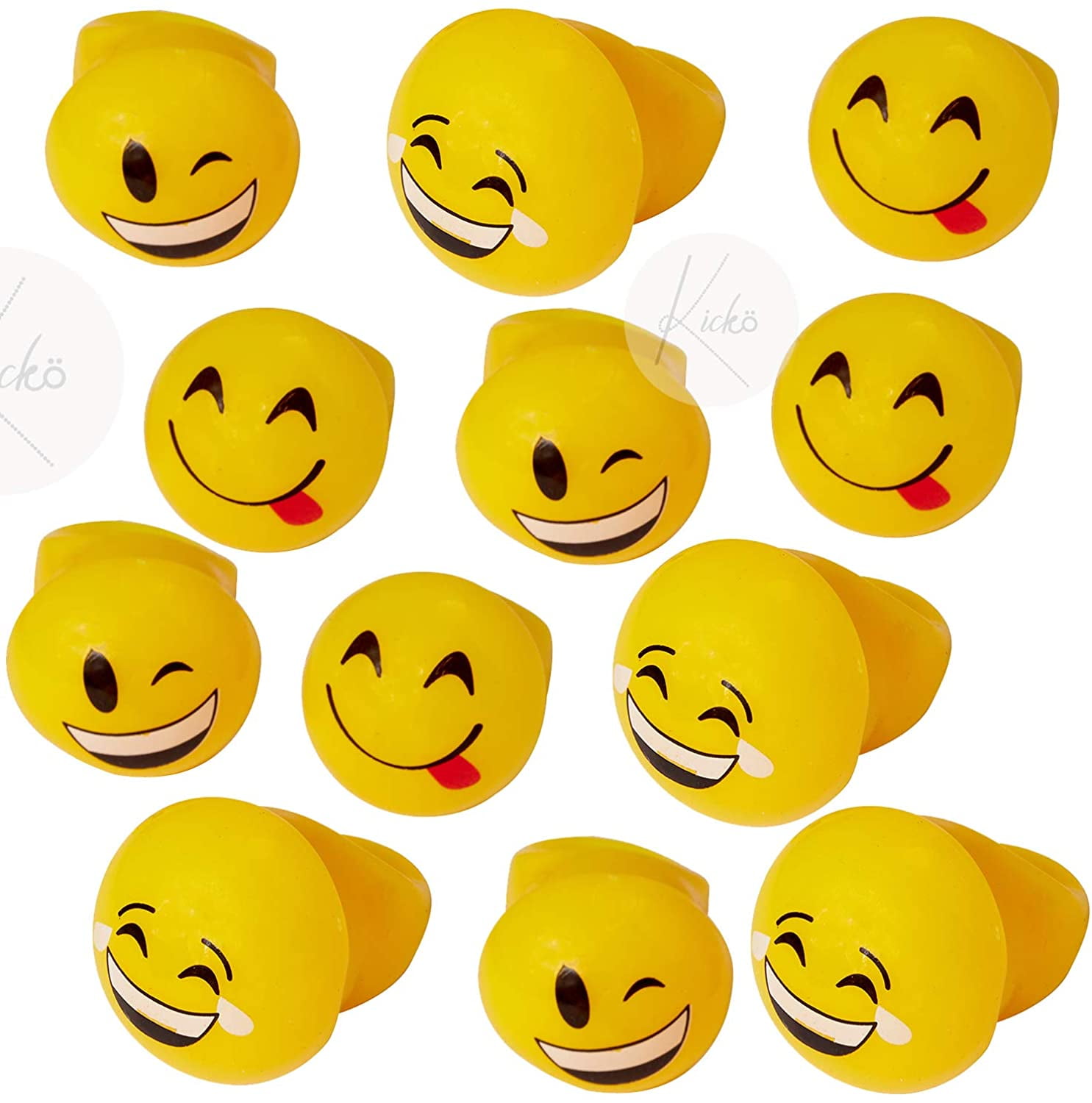 Flashing Rings Emoji Icons, LED Emoticon Light Up Rings Pack of 24