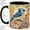 Black, variant on Blue Jay Floral Sunburst Coffee Mug, Blue Jay Mug, Morning Tea Cup for Home, Crested Bird on Branch with Colorful Flowers and Swirl Vines, Garden Wildlife Art, Backyard Birdwatcher