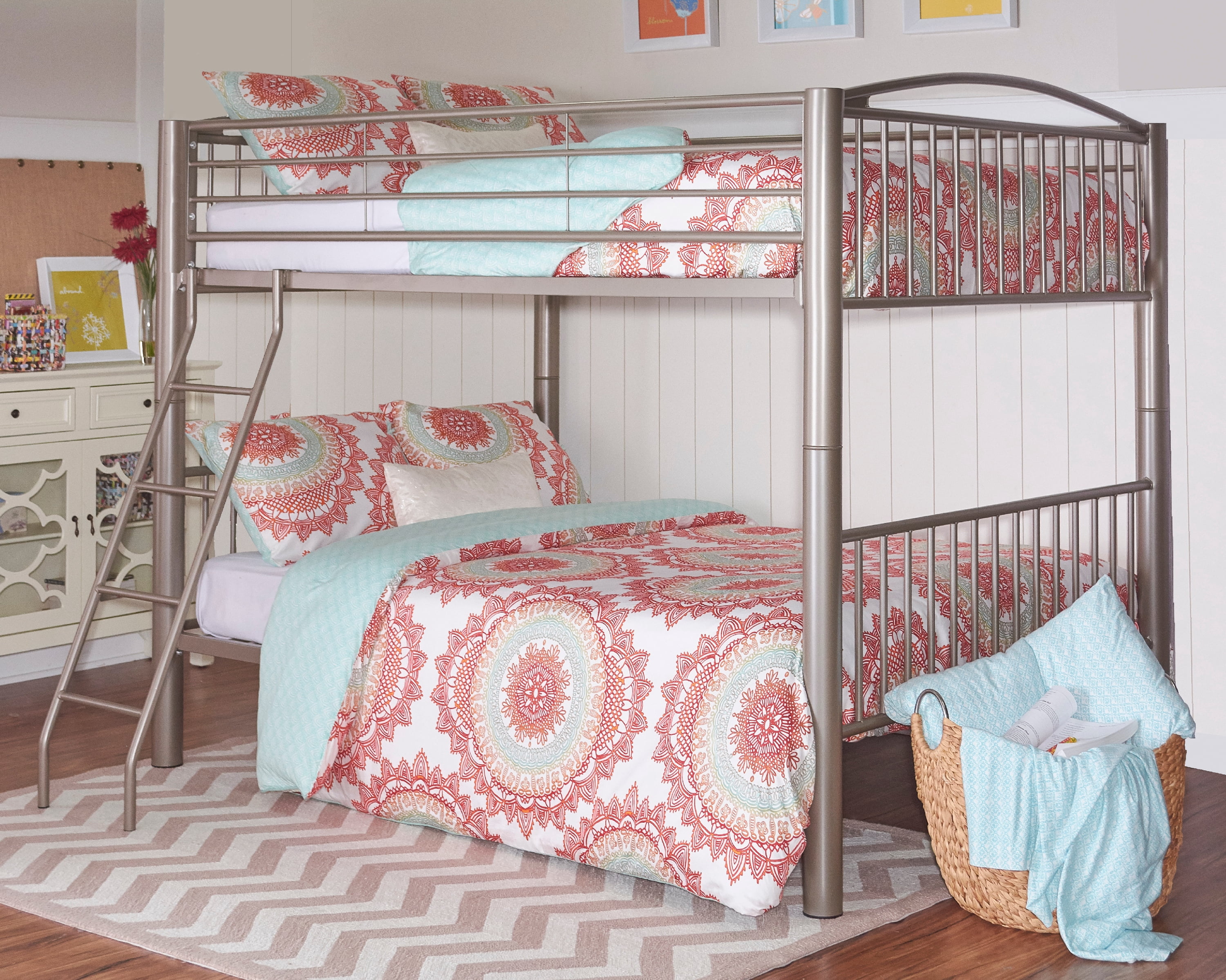 Powell Kalmia Heavy Metal Kid's Full over Full Convertible Bunk Bed with Built-In Ladder, Pewter