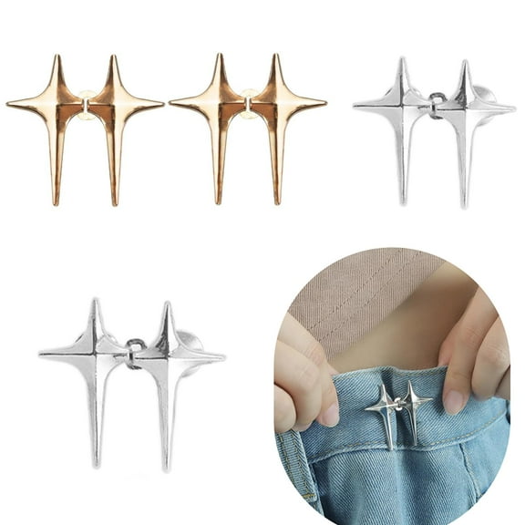 Pant Waist Tightener, 4 Sets Adjustable Star Button for Loose Jeans, No Sew and No Tools, Jeans Button Pins Adjuster