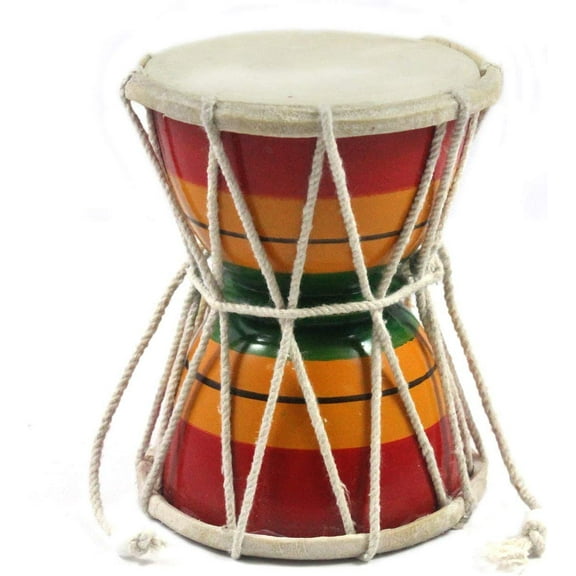 India Meets India Handmade Playing Musical Instrument Damroo/Damru [Multi-color - 5"] Lord Shiva Damroo - Decorative Showpiece for Home Decor/Office/Living Room/Bedroom, Set of 1