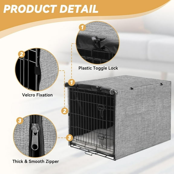 Double Door Waterproof Dog Crate Cover - 600D Polyester for 24/30/36/42/48 Inch Crates - Grey