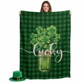 thumbnail image 2 of Throw Blanket Fleece Throw Blanket 50x60in, St. Patrick's Day Lucky Quote Shamrocks Soft Lightweight Bed Blankets Green Buffalo Plaid Fuzzy Couch Blankets for All Season, 2 of 9