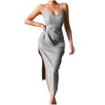 thumbnail image 2 of Fankiway Mode Femmes Été Décontracté Solide Col en V Camisole Sans Manches Robe Longue de Plage Grande Taille Robes Femmes, 2 of 6