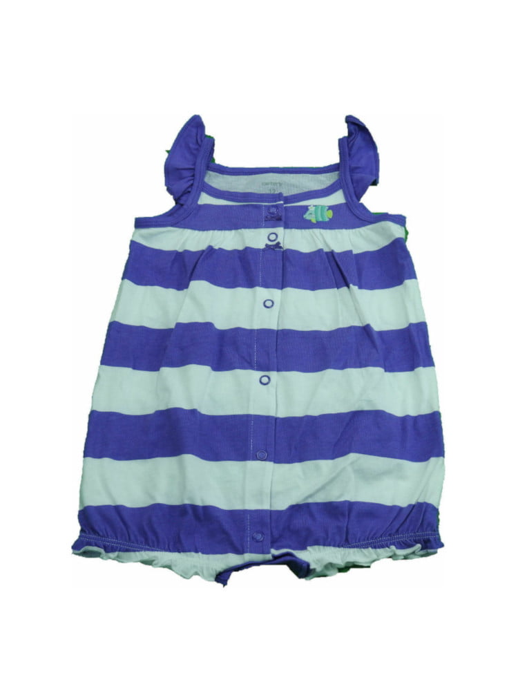 Purple Details about  / Carter/'s Baby Girls Flutter Sleeves Fish Bottom Striped Bubble Romper
