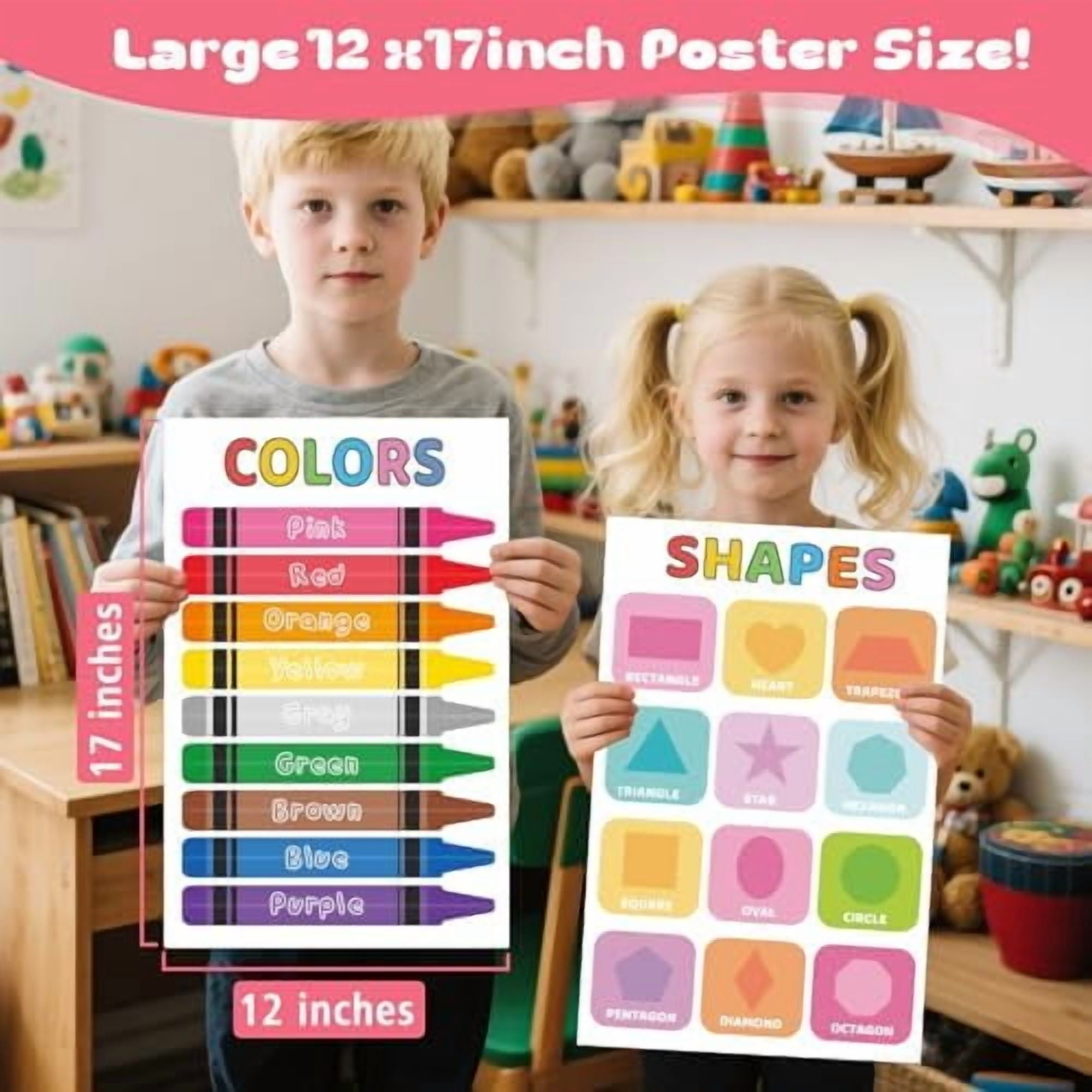 16 Educational Posters for Toddlers 1-3, Laminated Classroom Learning Posters for Kids 3-5, Kindergarten Classroom Must Haves, Preschool Homeschool Supplier Materials Alphabet Number Chart Classr