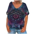 thumbnail image 2 of Sakmal Purple Womens Tops Under $5 Short Sleeve Floral V-Neck Vintage Asymmetrical T-Shirts Ladies Tops Under $5, 2 of 5