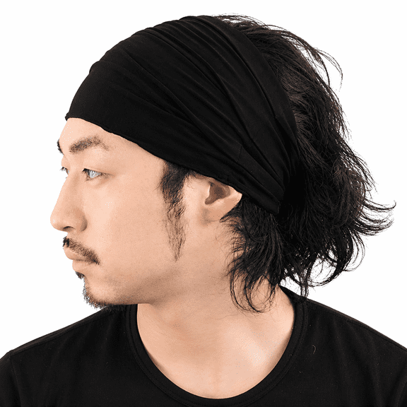 FLORNIX Comfortable Lightweight Japanese Bandana Headbands for Men and Women Silk Hair Scarf Black One Size