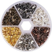 PH PandaHall About 1380 Pcs Iron Fold Over Cord Ends Terminators Crimp End Tips for Leather 3mm for Jewelry Making 6 Colors