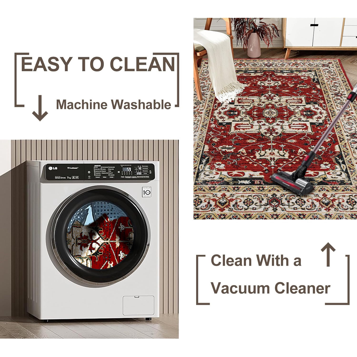 Yoneston 6' x 9' Vintage Bohemia Area Rug Machine Washable Bedroom Rug Soft Non-Slip with Printed Kitchen Mat for Living Room Playroom Dining Room Decoration, Red