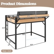 Queen Size Loft Bed with Storage Shelves and Pegboard, Metal Loft Bed Frame with USB Ports and LED Lights, Safe and Sturdy