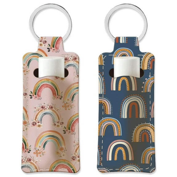 2Pcs Lipstick Holder Keychain Rainbow Lip Balm Holders Elastic Diving Fabric Lipstick Keychain Portable Lipsticks Holder Flower Wreath Chapstick Sleeve Key Ring Holders for Chapstick for DIY