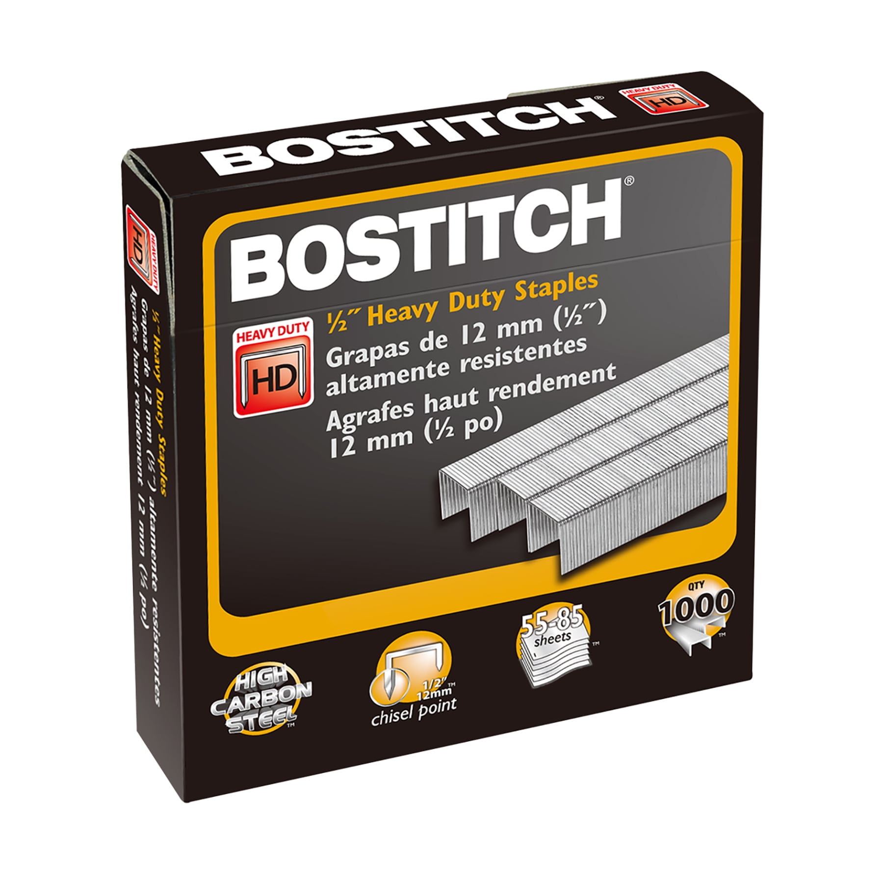 Bostitch Premium Heavy Duty Staples, 1/2", 1000 Per Pack, 3 Packs