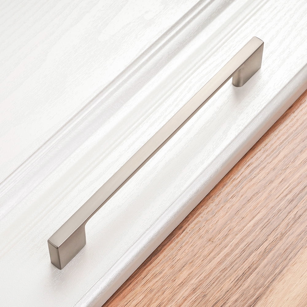 KOOFIZO 10 Pack Wide Foot Cabinet Bar Pull - Brushed Nickel Modern Solid Handle, 6.3 Inch/160mm Screw Spacing