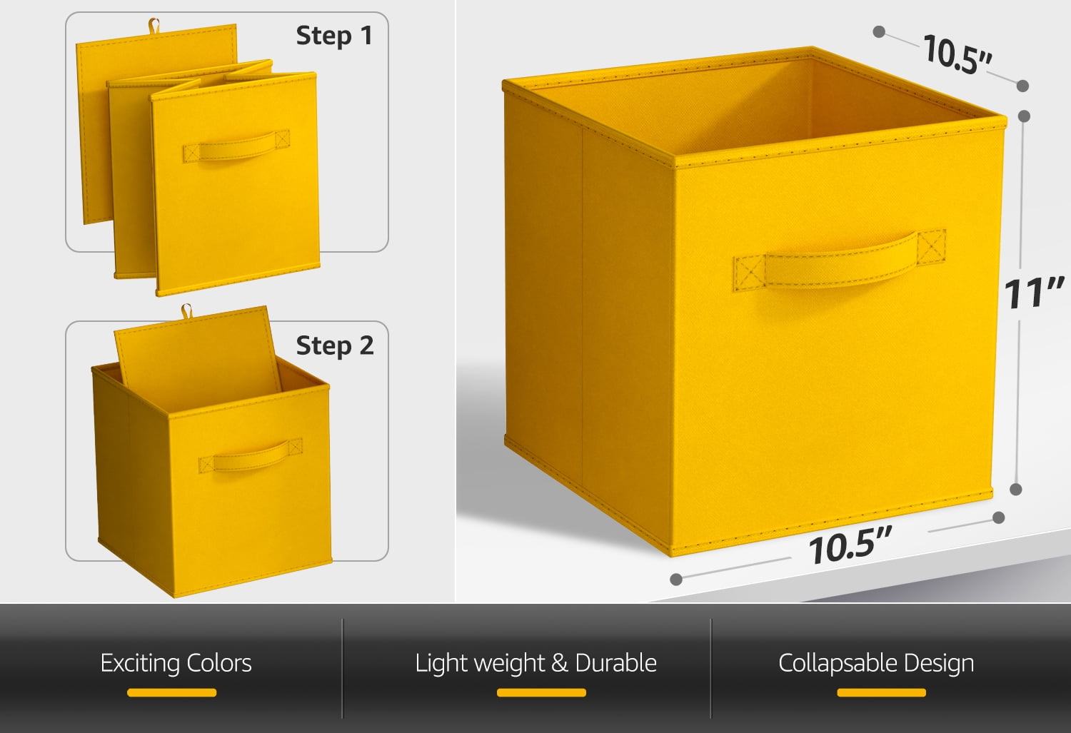 Sorbus Foldable Storage Cubes - 6 Pack, 11" Fabric Baskets for Closet and Pantry Organization (Dark Yellow)