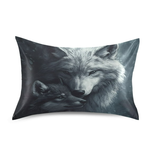 JSTEL Wolf Cute Wolf Baby Satin Pillowcase Standard Size Pillow Cases Envelope Closure Bed Pillow Cover, 20 x 26 inch