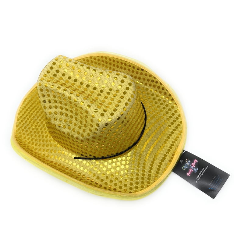 Light up LED Flashing Sequin Cowboy Hat (Gold) – Sparkly  display picture 2