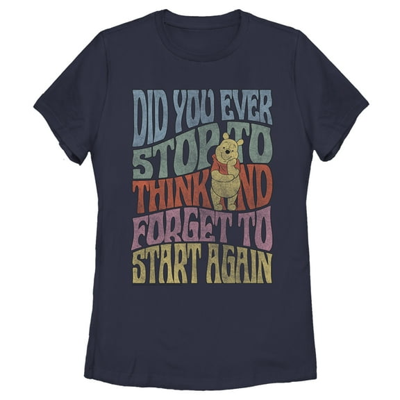 Women's Winnie the Pooh Distressed Did You Ever Stop to Think Quote Graphic Tee Navy Blue 2X Large