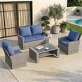 thumbnail image 6 of UDPATIO 4 Piece Outdoor Sectional Conversation Sets， Wicker Patio Furniture Set with Gray PE Rattan Patio Sofa Set for Balcony, Porch, Backyard, Blue, 6 of 8