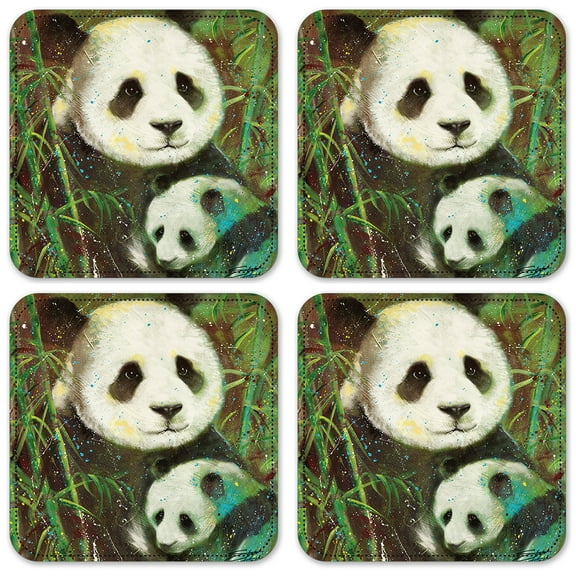 Vinyl Drink Coasters - Set of 4 - Pandas