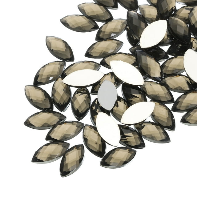 Unique Bargains 100 Pcs Acrylic Flat Back Rhinestones 7mm x 15mm Horse Eye Artificial Gemstone for Jewelry Making Dark Gray