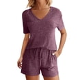 thumbnail image 2 of Taylonsss 2PC Fashion Woman V Neck Short Sleeve Blouse +Loose Pockets Pants Sets, 2 of 9