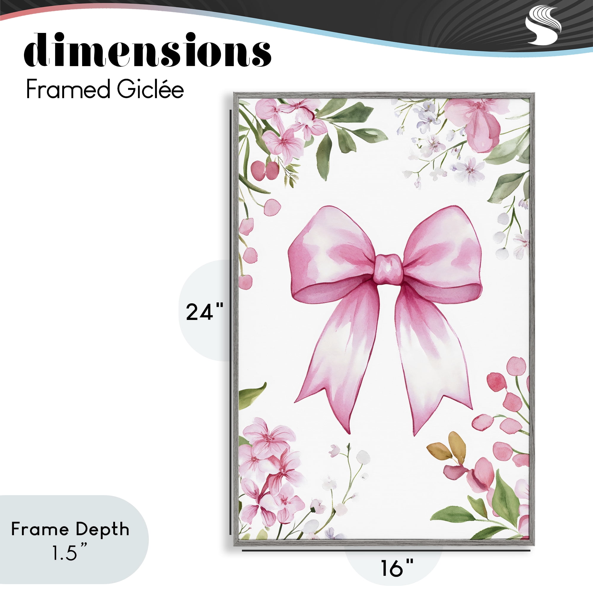 Stupell Industries Whimsical Floral Bow Pink Gray Framed Giclee Art, design by Creative Studio