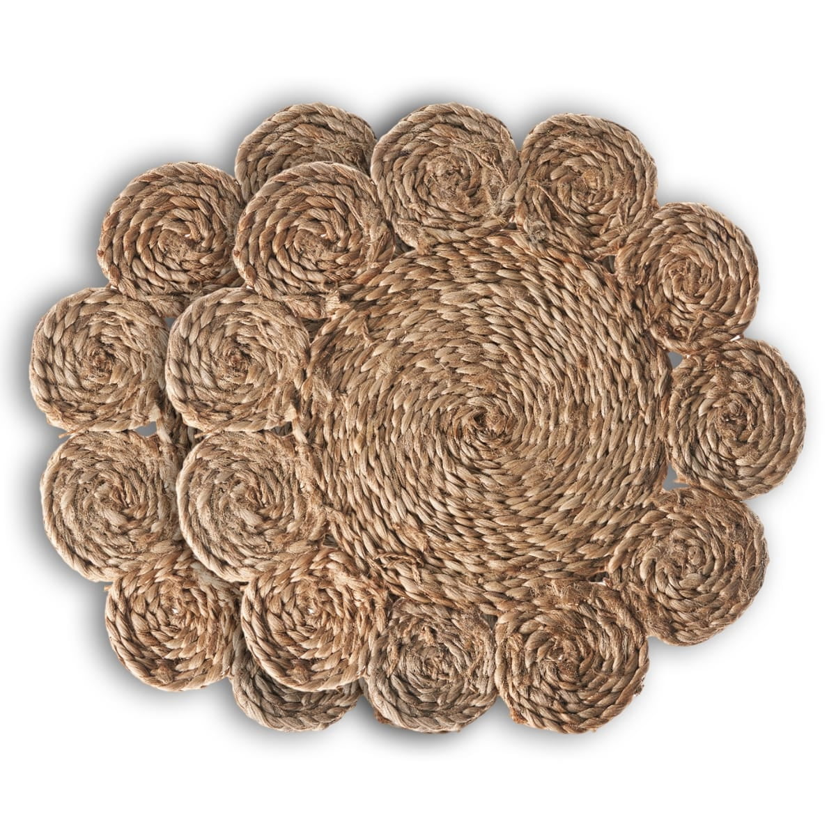 LR Home Hugo Set of 2 Round Jute Placemats, Braided Flower