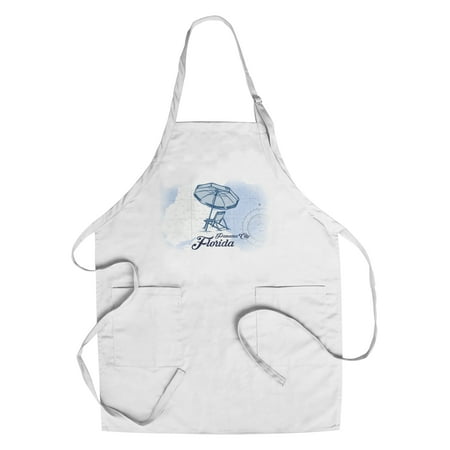 Panama Table And Chairs Panama City, Florida - Beach Chair & Umbrella - Blue - Coastal Icon - Lantern Press Artwork (Cotton/Polyester Chef's Apron) ()