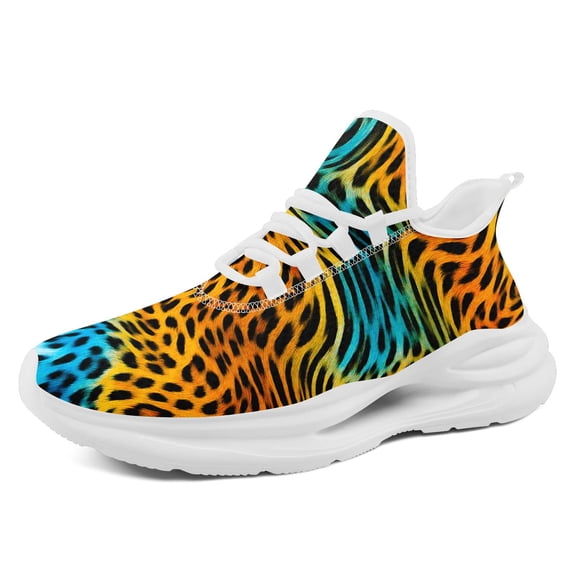Coolcustomize Men's Leopard Print Sneakers - Turquoise/Orange/Yellow/Black/ Low-Top Lace-Up with Cushioned Sole, Women's Casual Trainers for Daily Wear, Parties & Outings, Fashion Running Shoes